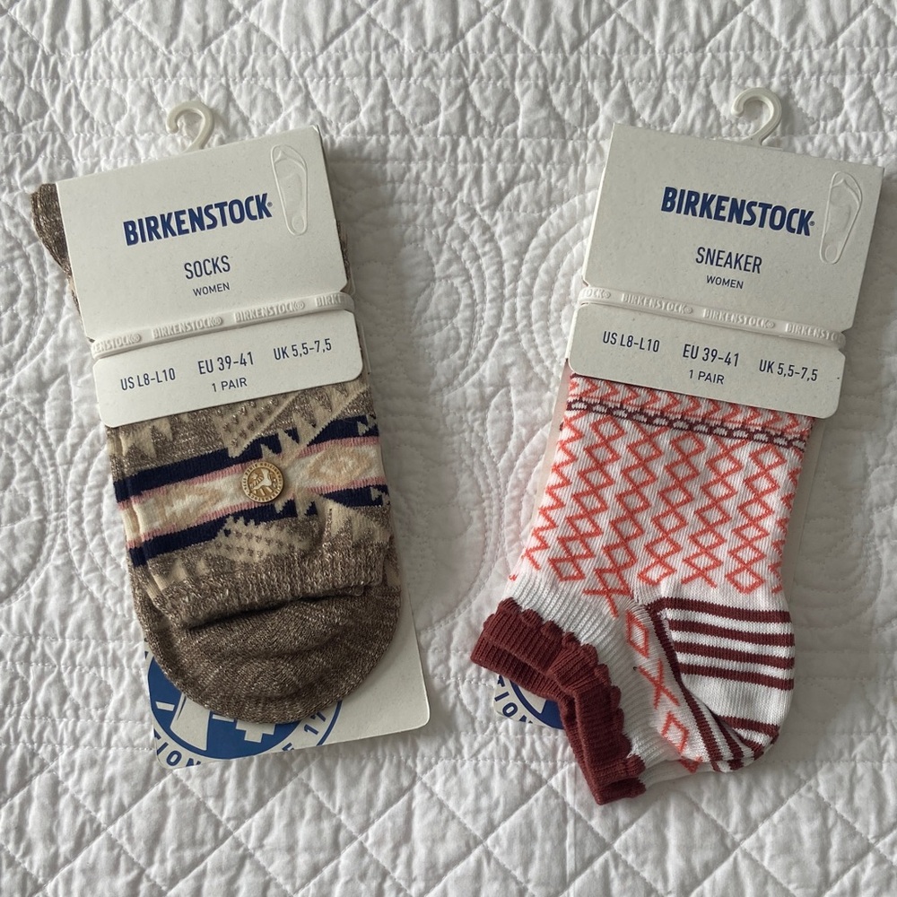Birkenstock 2 Pairs Ethno Socks Khaki Tan Linen Cotton White Brown L8-10 NEW